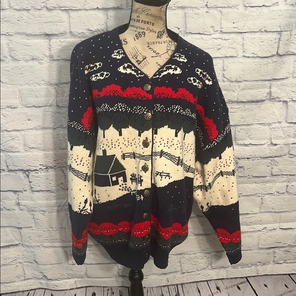 Northern Reflections Parkhurst Cardigan Sweater Vintage Winter Snow Cotton Blend - Picture 1 of 11